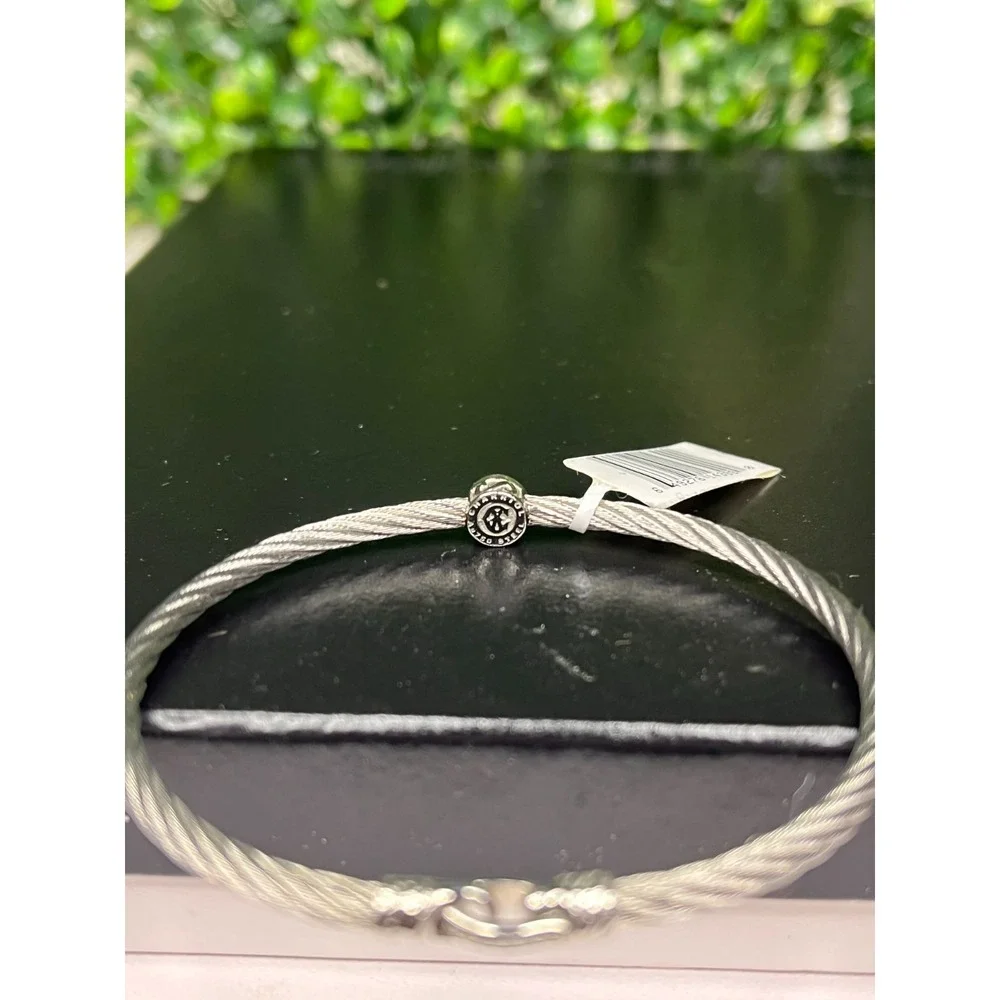 CHARRIOL 18K White Gold 0.05ct Diamond Stainless Steel  Wire Cable Bracelet Sz 7